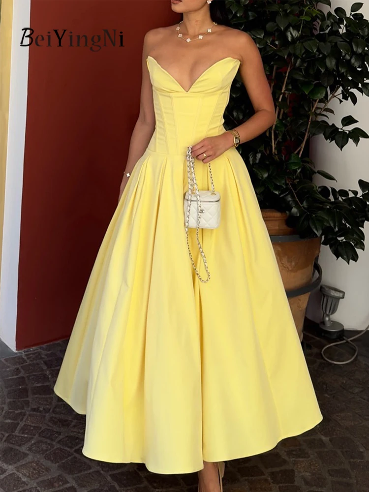 

Beiyingni Sexy Strapless Prom Dress Women French Club Party Slim Fish Bone Waist Wedding Dresses Elegant Black Backless Vestidos