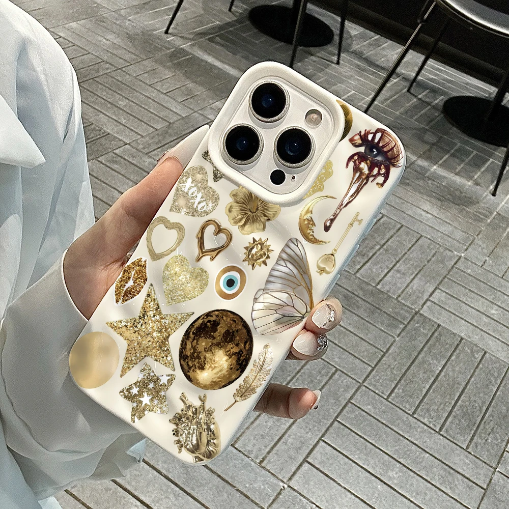 Luxuriöse Goldene Stern-Collage Handyhülle für iPhone 17 16 15 14 13 12 11 Pro Max 14 Plus 17 Air Falten-Wellen Weiche Silikonhülle – Detail 4