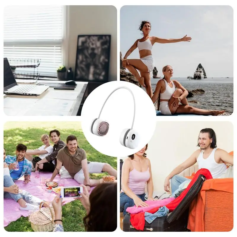 Personal Fan Neck Portable Mini Bladeless Neck Cooler Fan Personal 5-Speed Foldable Fan Small Over-The-Neck Cooling Fan For