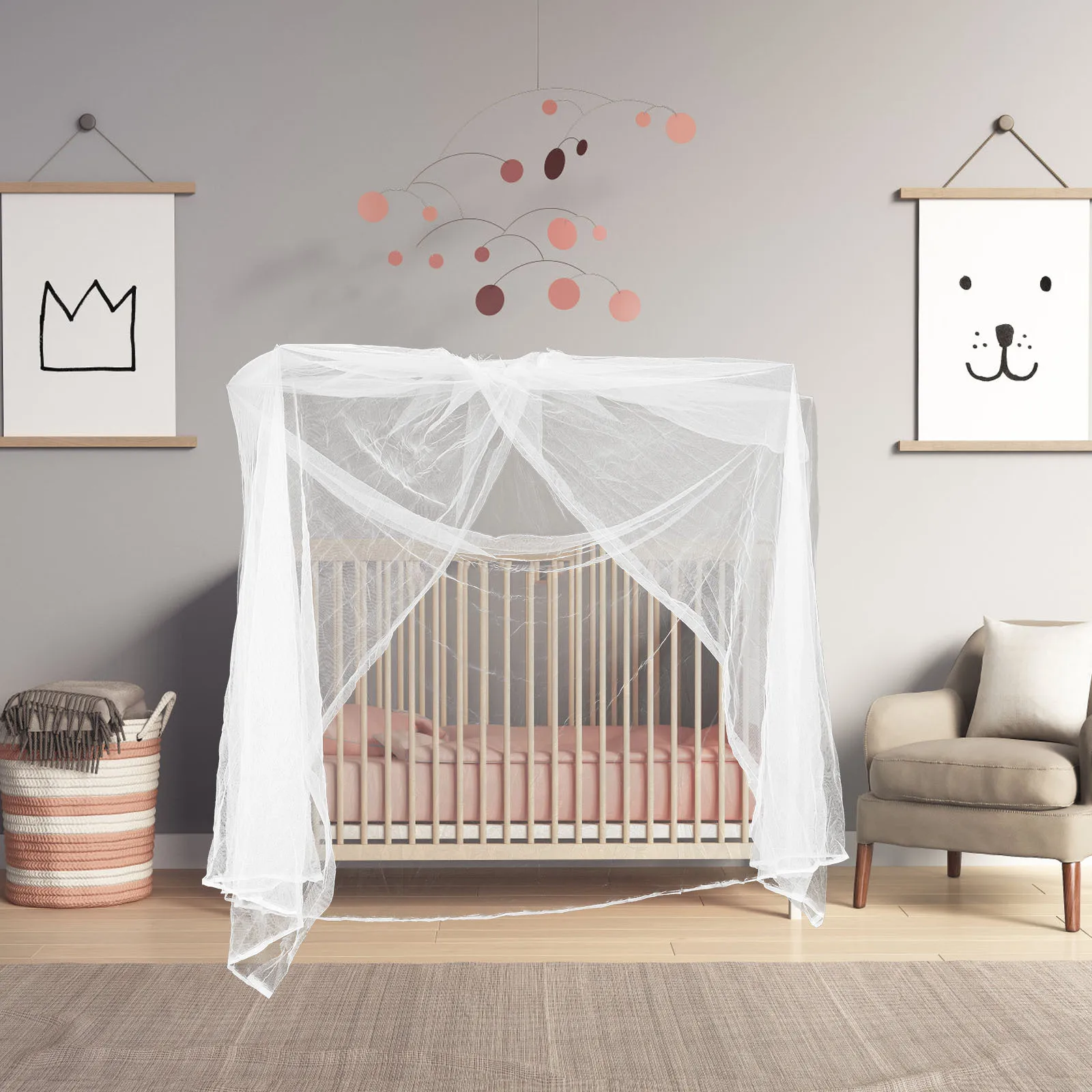 Toldo para cuna de bebé, ajuste Universal, fácil de instalar, estilo nórdico lindo, apertura de puerta, mosquitera, Protector de cubierta de cama para bebé