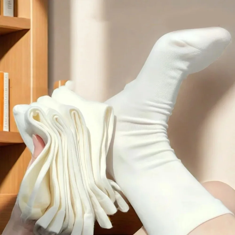 10 أزواج من الجوارب النسائية ذات الألوان النقية لمنتصف الساق، كاجوال، مناسبة لجميع المواسم، متعددة الاستخدامات، جوارب طويلة، بسيطة ومريحة