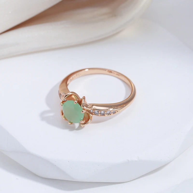 SYOUJYO Emerald Natural Zircon Flower Shape Rings For Women 585 Rose Gold Color Fine Jewelry Luxury Design Vintage Opal Rings