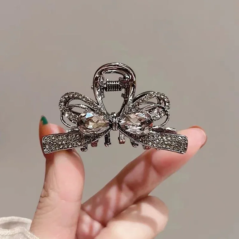 Elegante Schwarze Kristall-Haarspange mit Schleife, Exquisiter Haarklammer für Halb-Hochgestecktes Haar, Metallischer Modischer Haarschmuck für Damen