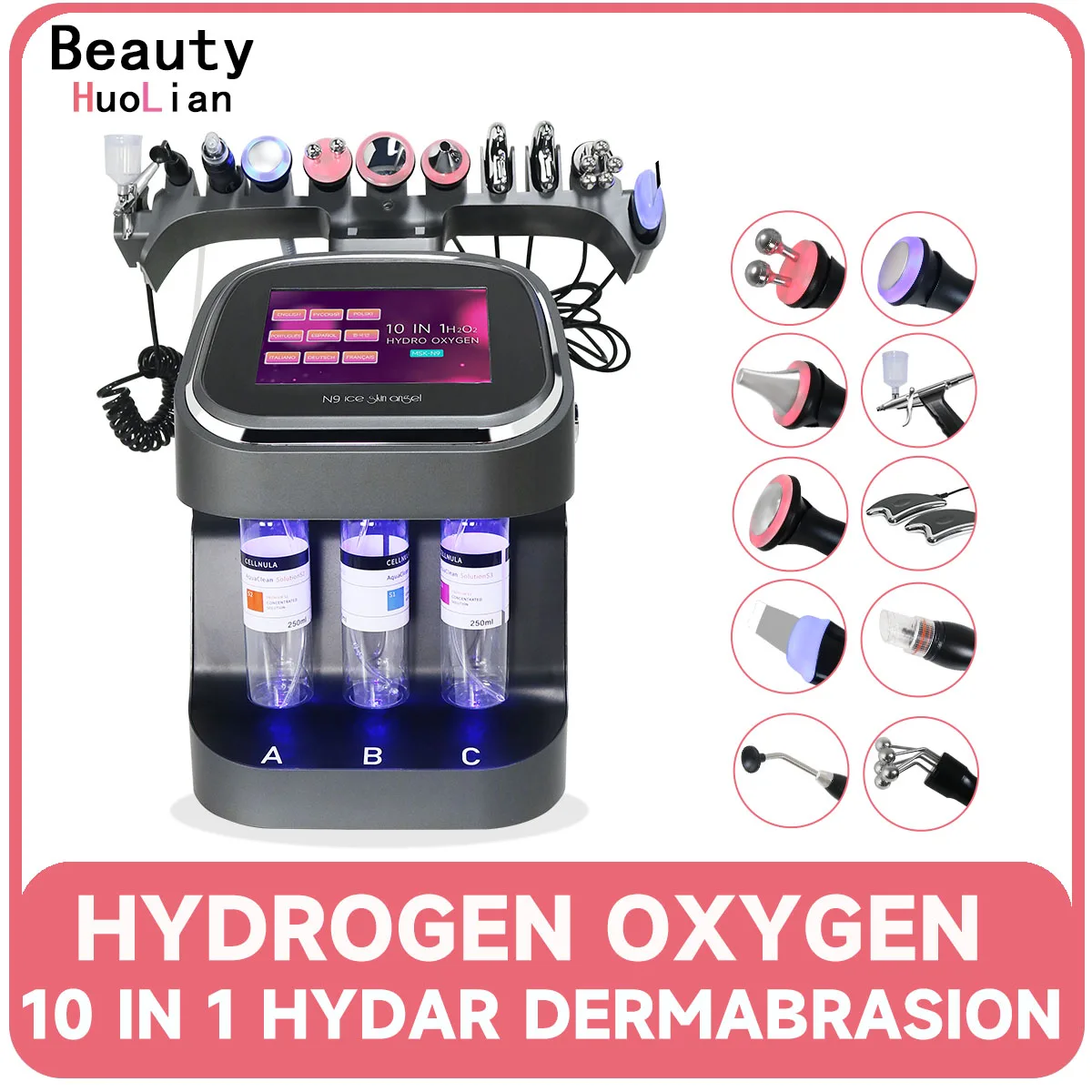 

10 In 1 Portable Skin Management Oxygen Facial Machine Aqua Water Peel Lifting Skin Hydra Dermabrasion H2O2 Small Bubble Machine