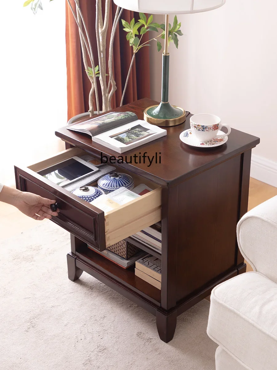 A15 American Country Sofa Side Table Solid Wood Retro Corner Table Balcony Square Table Household Square