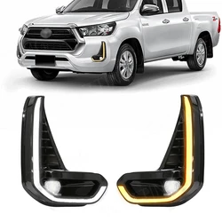 DRL Led Fog Lamp For Toyota Hilux Revo 2020 2021 Daytime Running Light Day Bumper Driving Waterproof Turn Signal Wires Switch