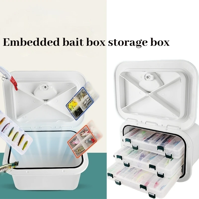 Fishing Gear Organizer Box Marine Boat Storage Box ABS 37.5X27X17.5cm Boat Embedded Storage for Bait Fishing Gear Tools