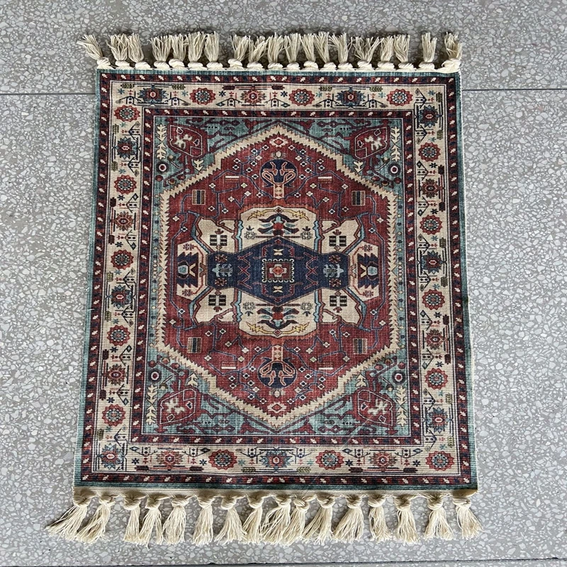 

Persian Ethnic Style Handmade Knotted Carpet Tassels Retro Classical Geometric Decor Area Rugs Kitchen Bedroom Non-Slip Door Mat