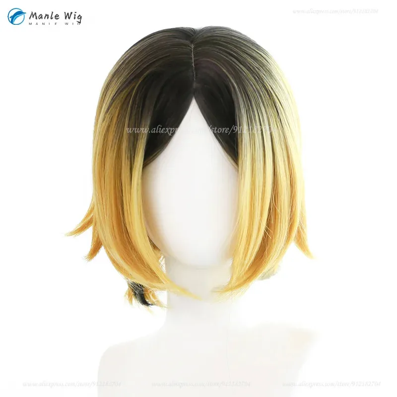 

vivi 2025 Cosplay Wig 30cm Short Golden Black Dyed Kenma Kozume Anime Heat Resistant Synthetic Wigs Halloween