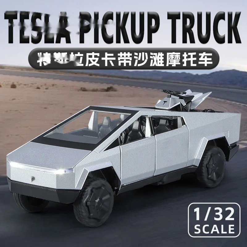 1:32 Pickup with Motorcycle Alloy Car Model Ornament Wholesale Delivery Diecast Alloy Car Model Collectibles