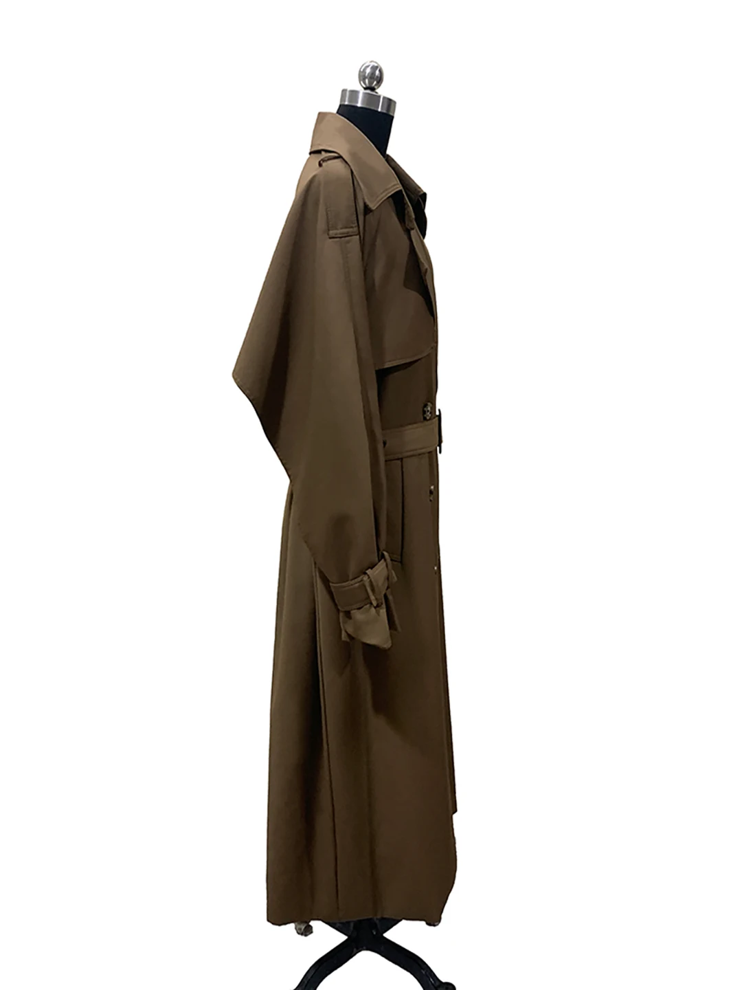 Nerazzurri Loose Double-Breasted Long Kaki Color Windbreaker Women's Elegant British Style Coat Outerwear High-End Feeling