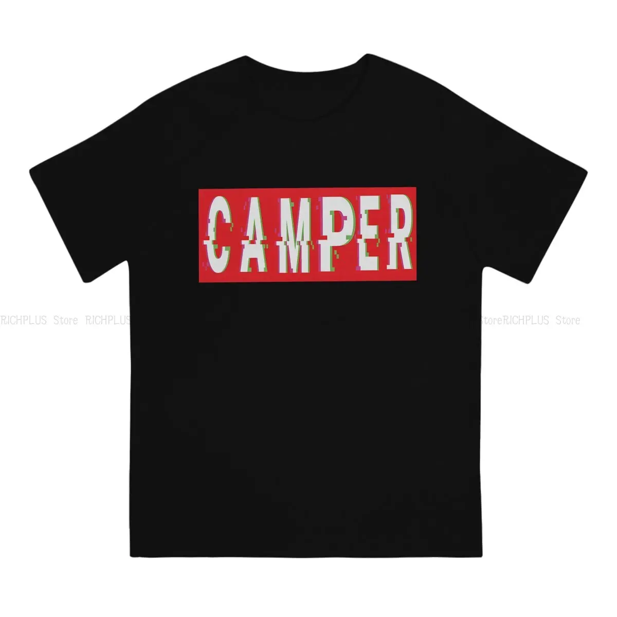 Camper Camping Newest TShirt for Men Glitch Camper Gamer Round Neck Polyester T Shirt Personalize Birthday Gifts OutdoorWear