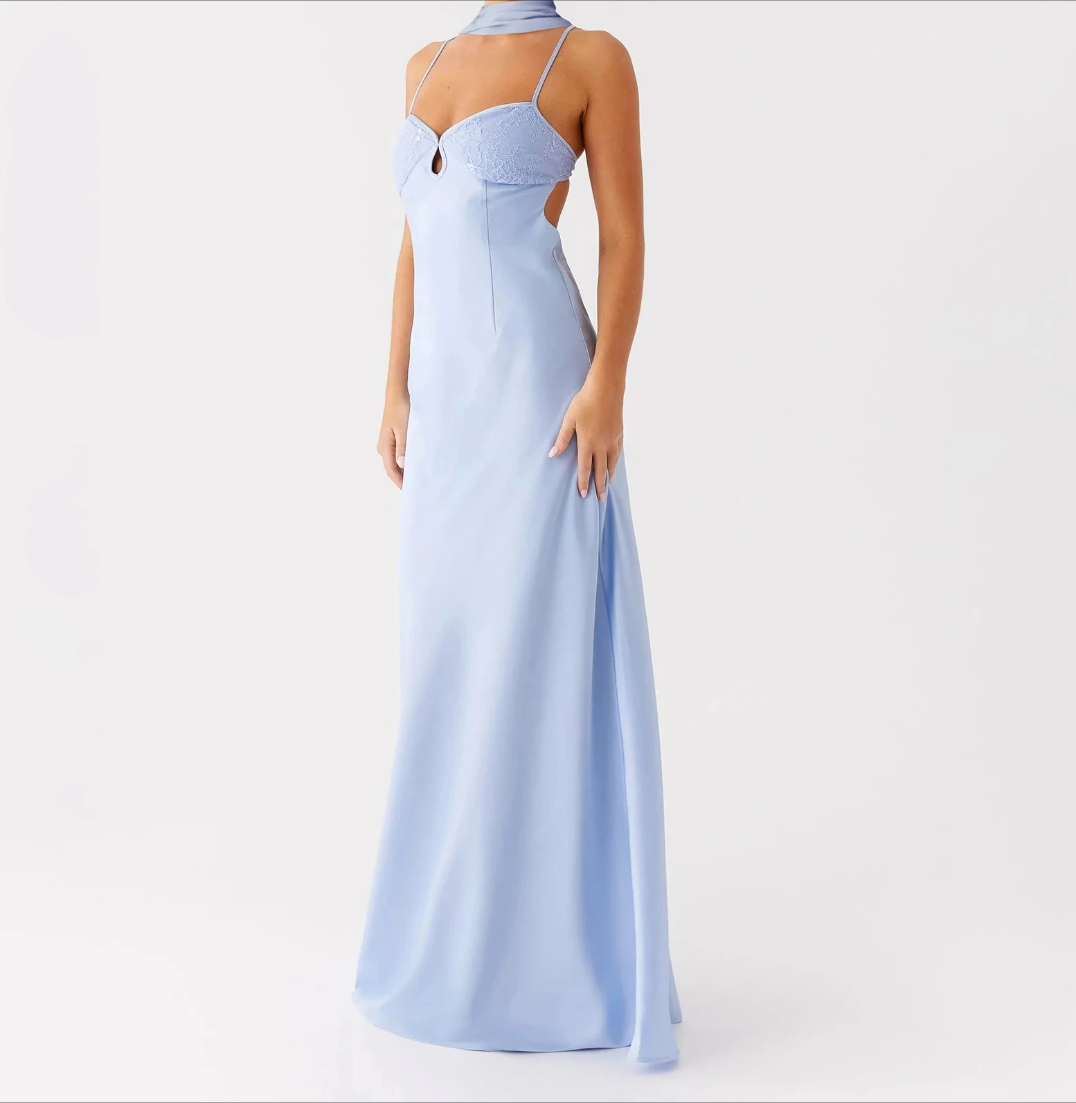 Vestido camisero Sexy de Color liso para mujer, vestido de fiesta y discoteca, moda de verano, sin mangas, tirantes finos, vestidos largos con bufanda