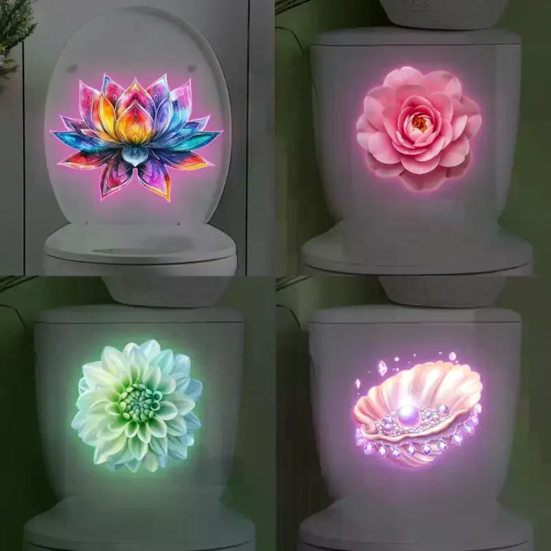 Bathroom Luminous Toilet Sticker Night Light Lotus Wall Decal Toilet Seat Cover Sticker Self-Adhesive PVC Waterproof Home Decor