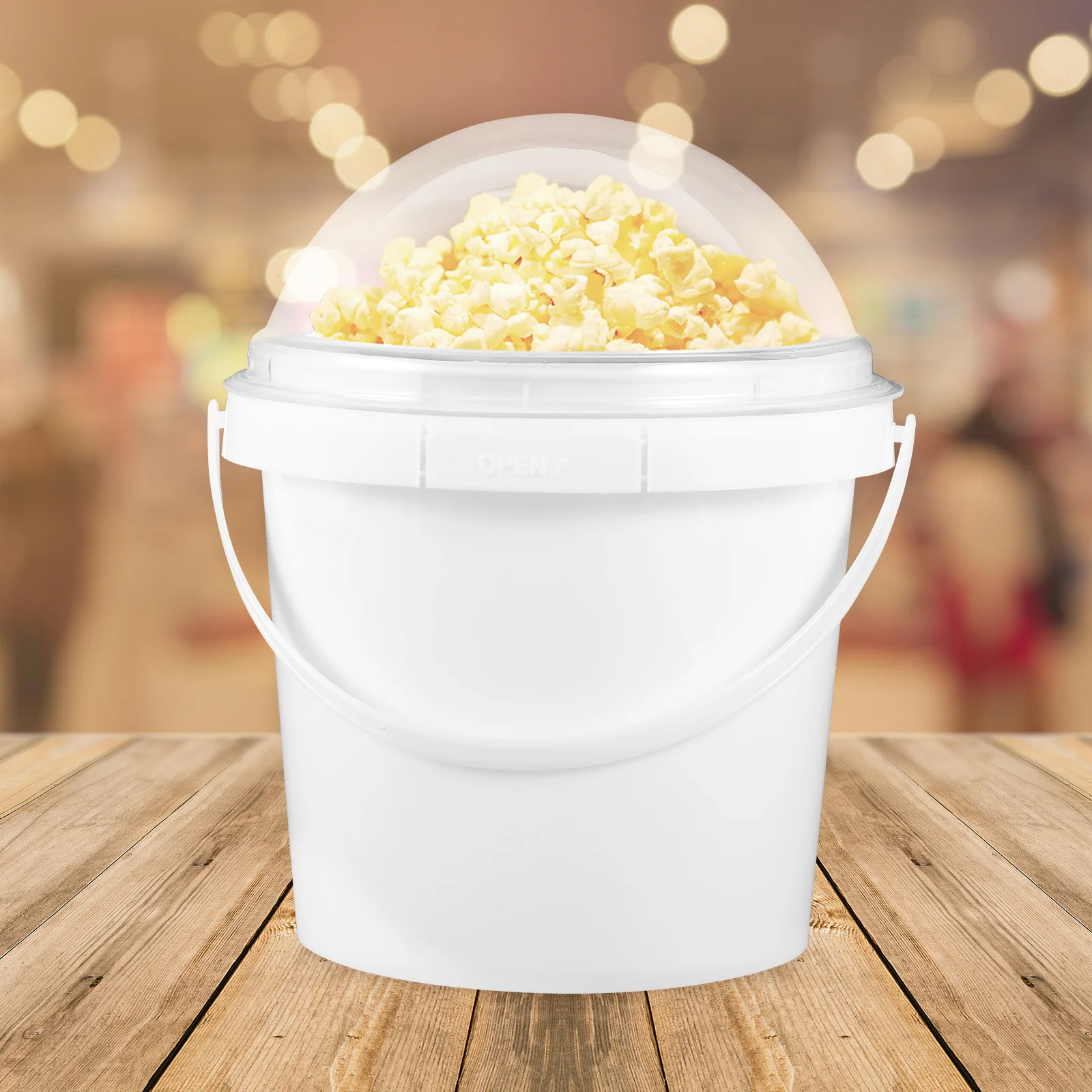 

5Pcs Popcorn Bucket Clear Plastic Food Grade Container with Lid Handle for Snacks Ice Cream Fruits Party Home Ktv Cinema