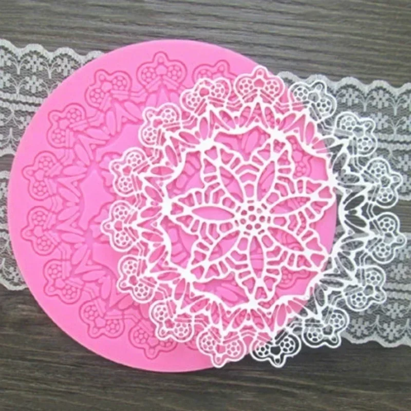 Kitchen Pink Color Baking Molds Tools Silicone Lace Molds Round Crown Shape Cake PP Mat Cake Decor Tools Convenience Small Tools