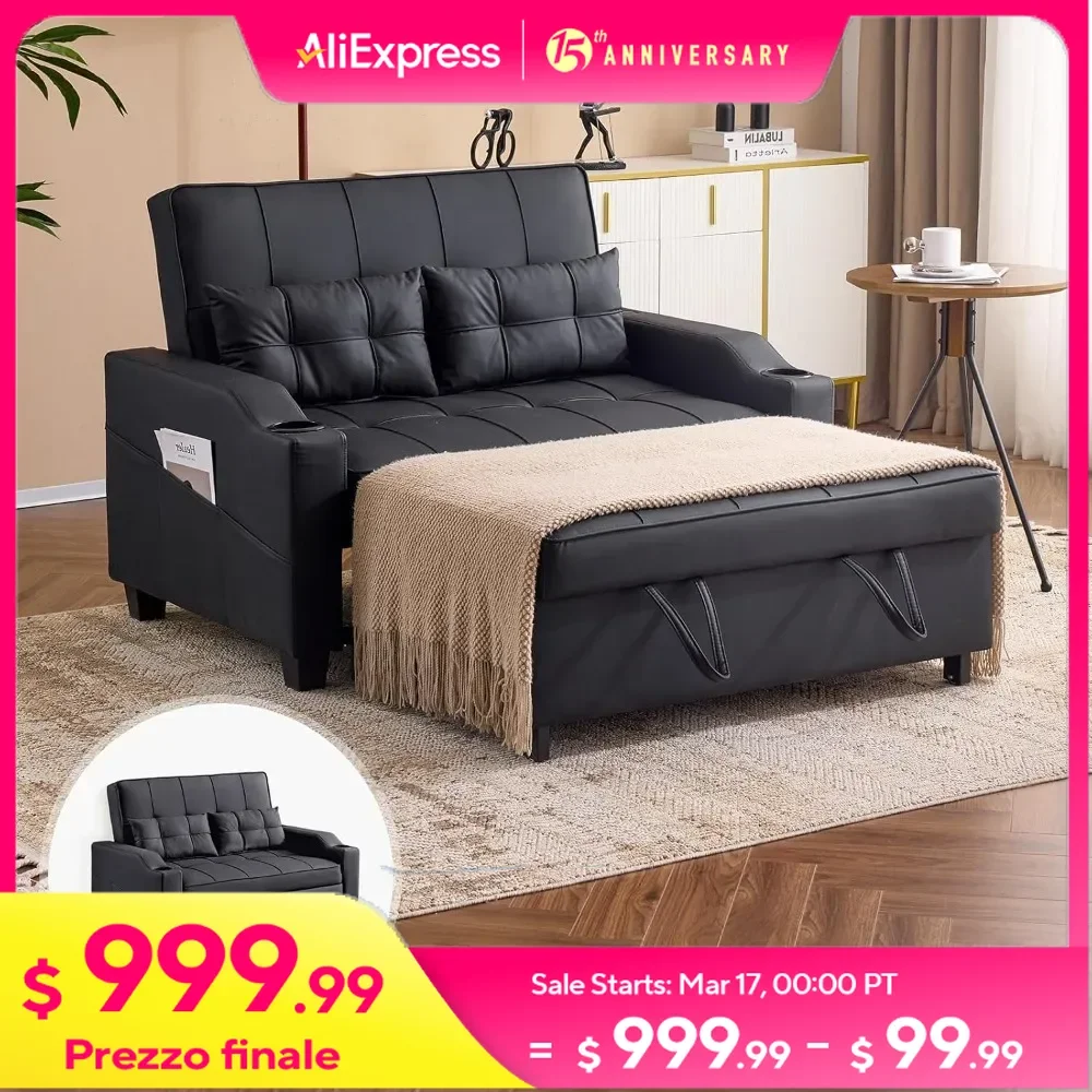 Futon Sofa Bed Convertible Loveseat Sleeper Couch Faux Leather Pullout Sofa Fold Out Couch Bed