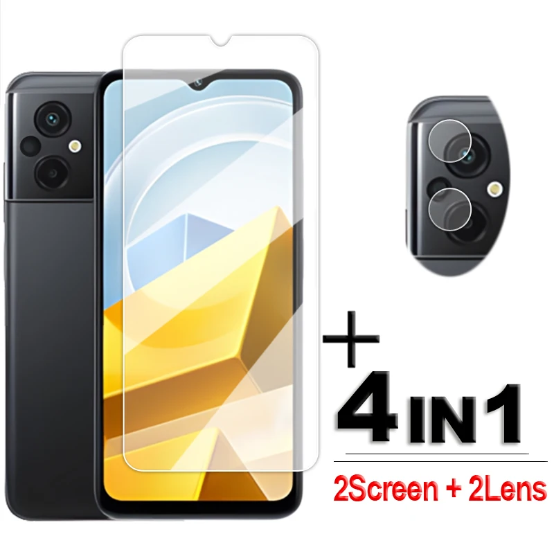 

For POCO M5 Glass For POCO M5s M5 Global Tempered Glass 6.58 inch Full Glue Clear Screen Protector For POCO M5 Camera Lens Flim