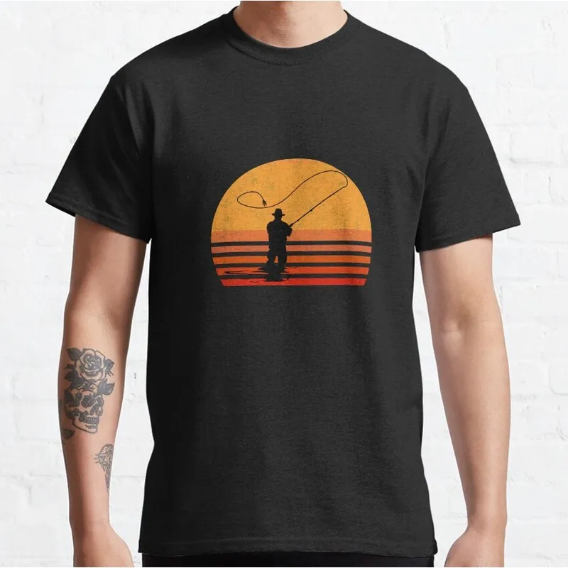 Fly Fishing Angler T-Shirt Retro Fisherman Graphic Tee Unisex 100% Cotton Print Short Sleeve Outdoor Hobby Casual Tops S-6XL