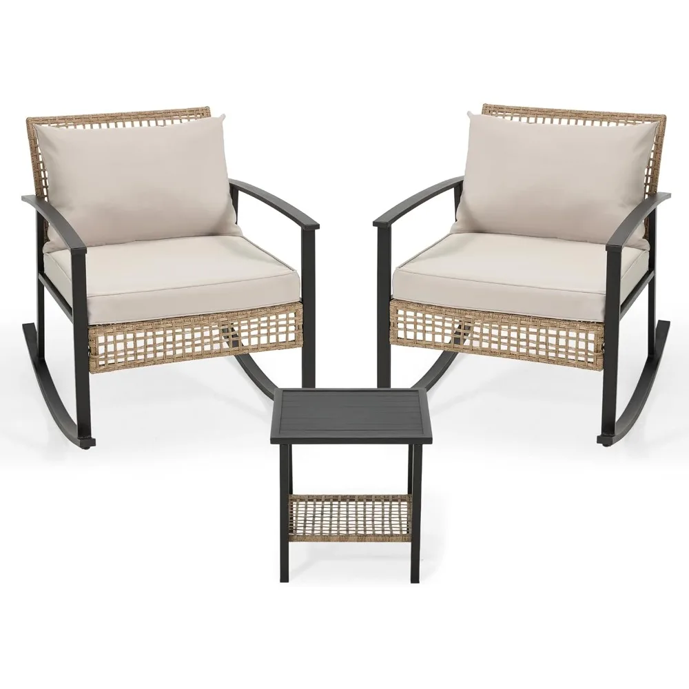3-teiliges Gartenmöbel-Set, Rattan-Terrassenstuhl für den Außenbereich, Couchtisch mit 2 und 2 Etagen, übergroßes Gesprächsset für moderne Möbel