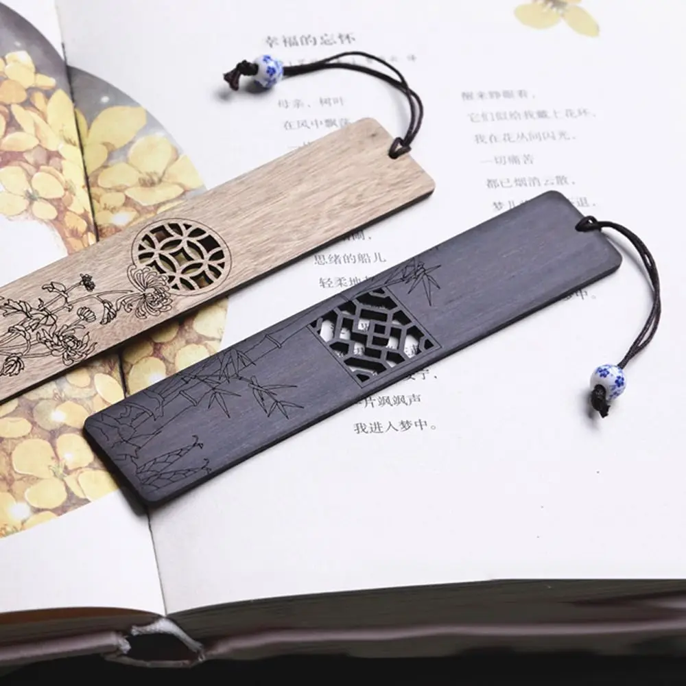 High-quality Wooden Vintage Bookmark Stationery Chinese Style Book Clip Retro Plum/Orchid/Bamboo/Chrysanthemum Book Page Marker