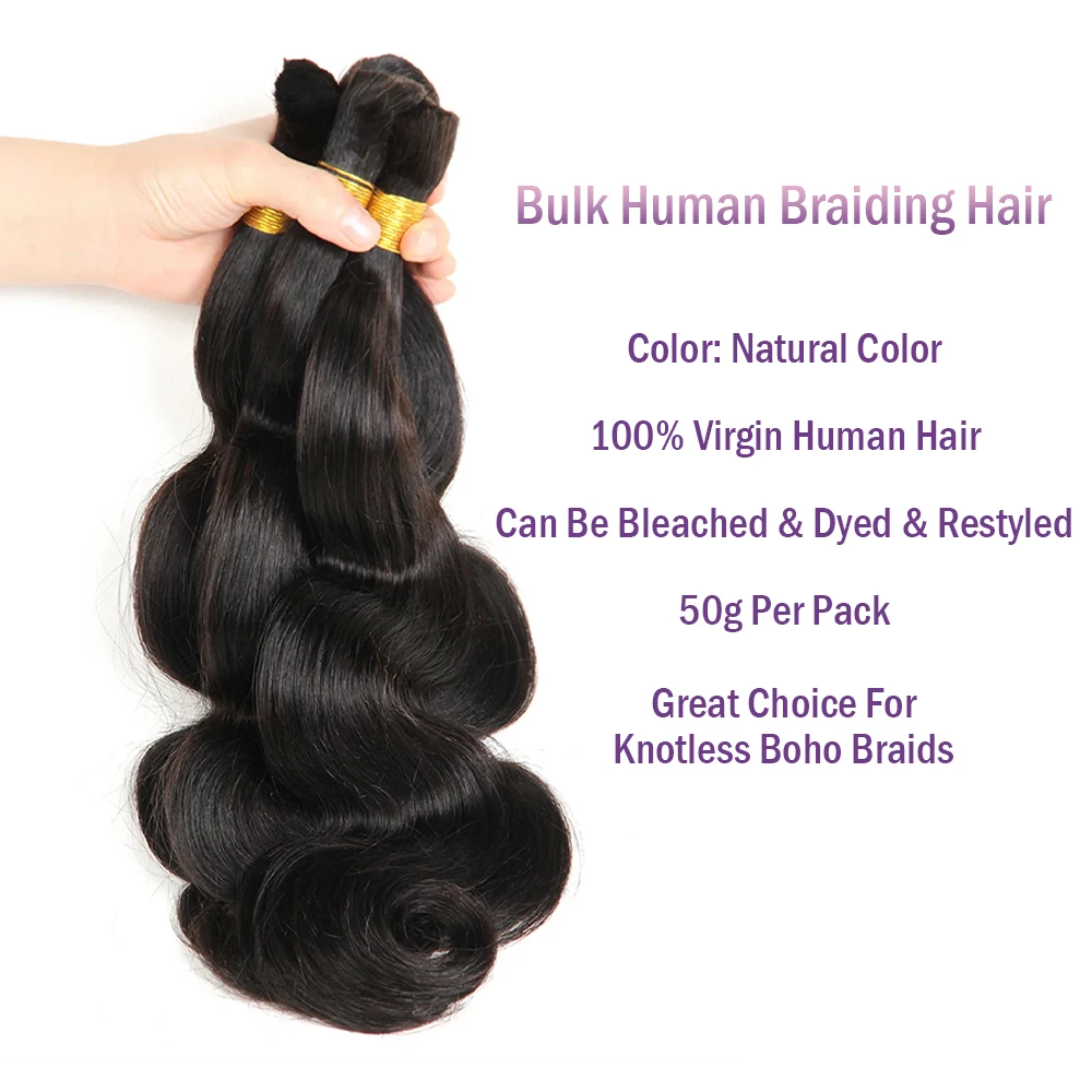 Body Wave No Weft Braids Human Hair Extensions Bulk Human Hair Bundles 16''-26'' Natural Black Virgin Hair Bulk For Braiding