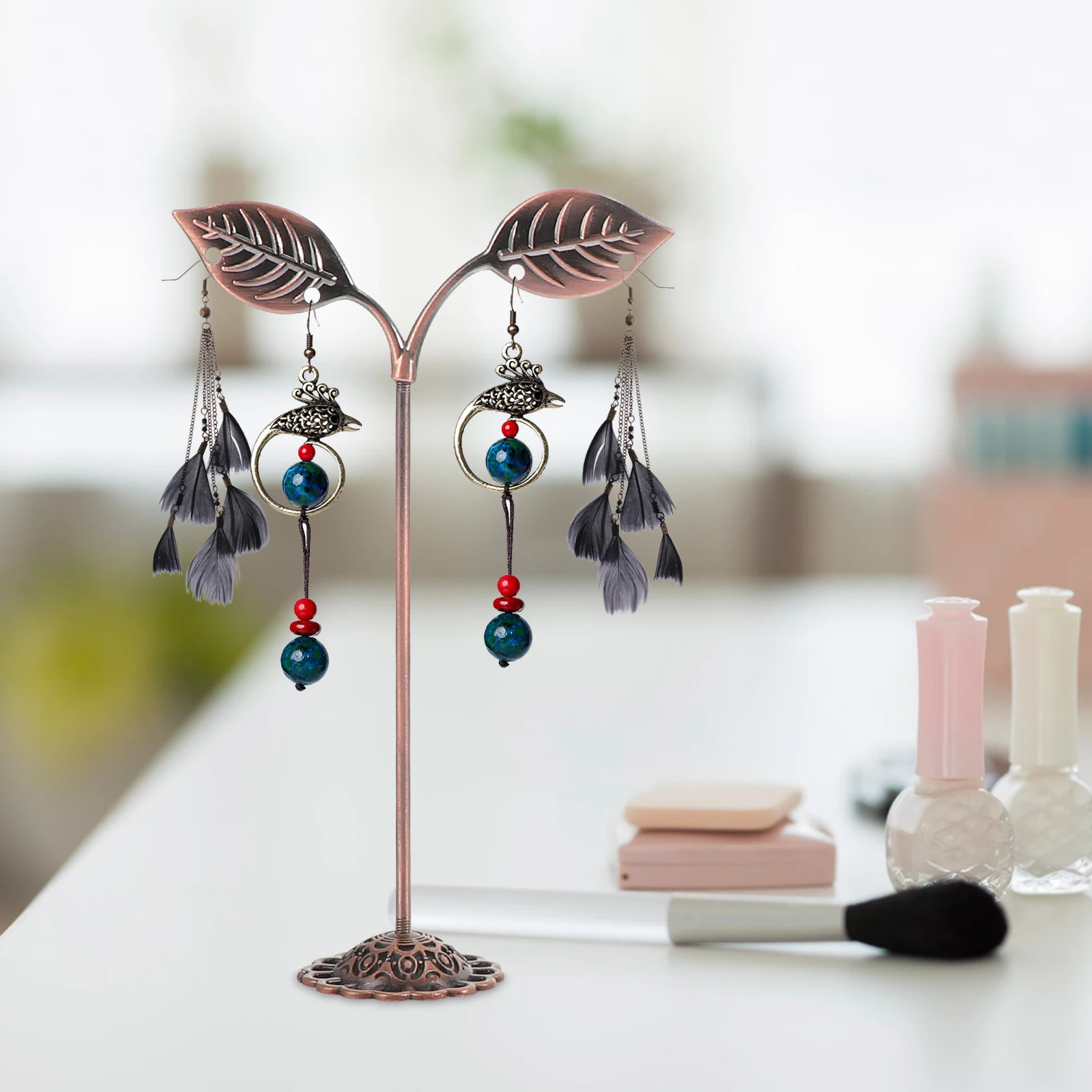 

3 Pcs Vintage Earring Display St Retro Jewelry Holder Desktop Shelf Red Bronze Stable Base Key Rack Home Decor