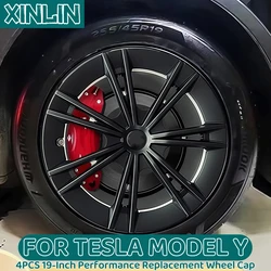 4PCS Hub Cap Performance Replacement Wheel Cap 19 Inch Automobile Hubcap Full Rim Cover Accessories for Tesla Model Y 2018-2024