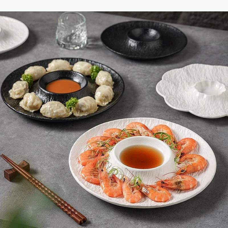 

Round Ceramic Dumpling Plate Dining Plates Seasoning Dish Sushi Plate Serving Plates Dessert Fruit Dim Sum Dish
