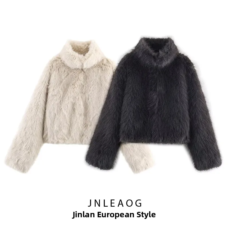 Faionable ort jas met kunstbont effect voor dames herfst nieuwe Sle veelzijdige Sli Design Thiened Long Sve Street...