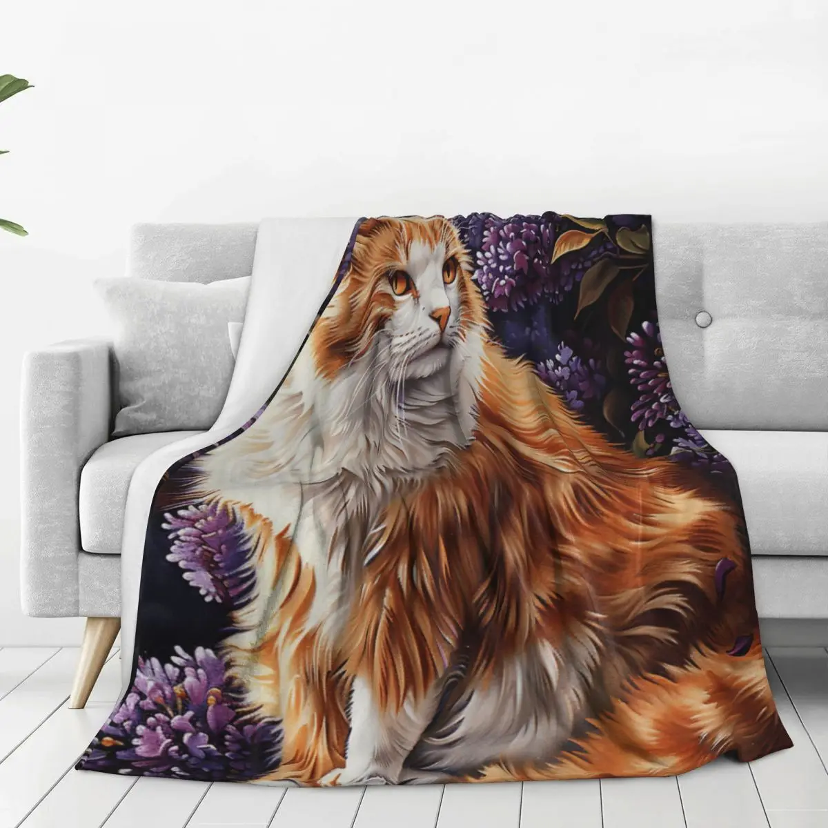 Yellow Cat Handprint Flower Blanket, Warm Flannel Picnic Blanket Cube Bed Cover, Birthday Gift