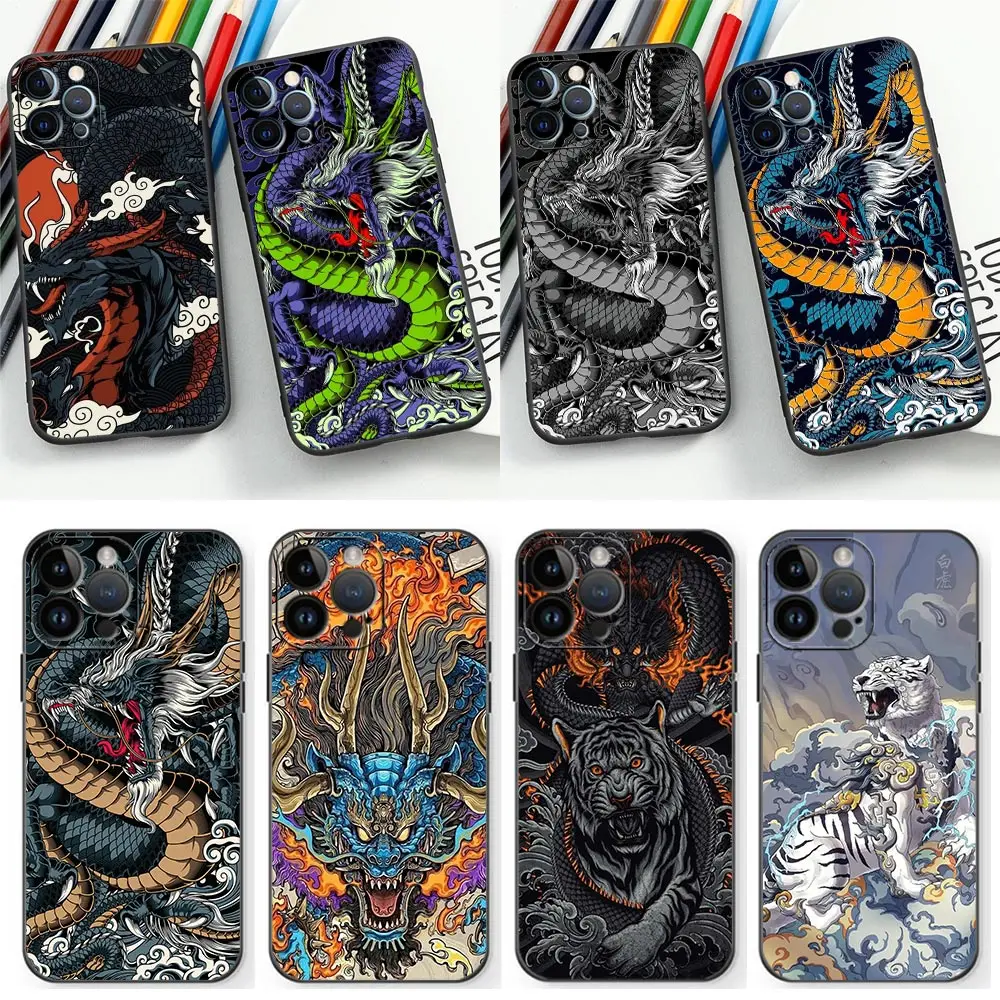 Mythical Dragon And Tiger Phone Case For iPhone Apple 15 14 13 12 11 Pro XS Max Mini X SE 8 7 Plus Case Shell Funda Coque Cover