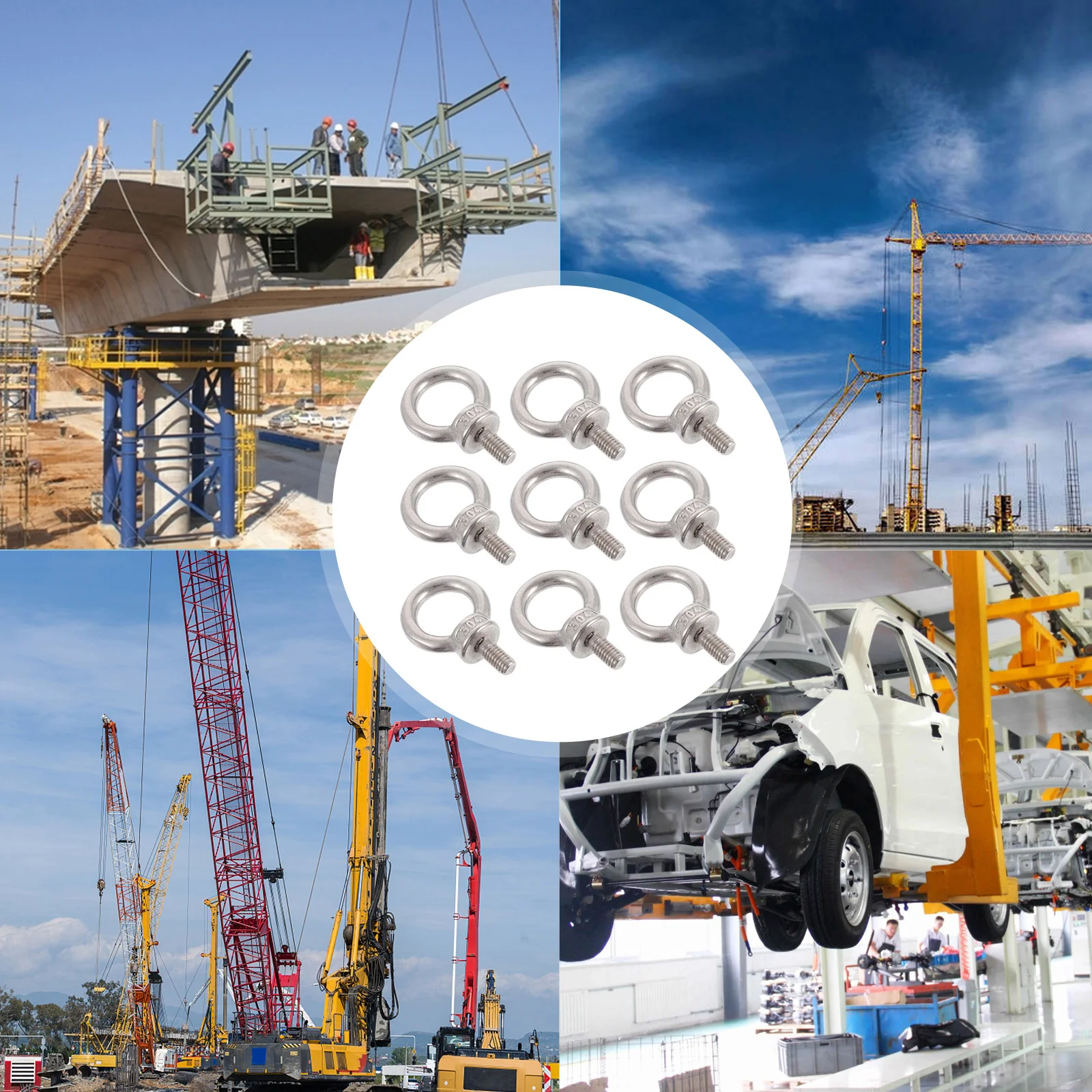 10 قطعة صواميل حلقية متينة من الفولاذ المقاوم للصدأ أجزاء جهاز رفع شديدة التحمل لمواقع البناء صامولة حلقة بناء السفن