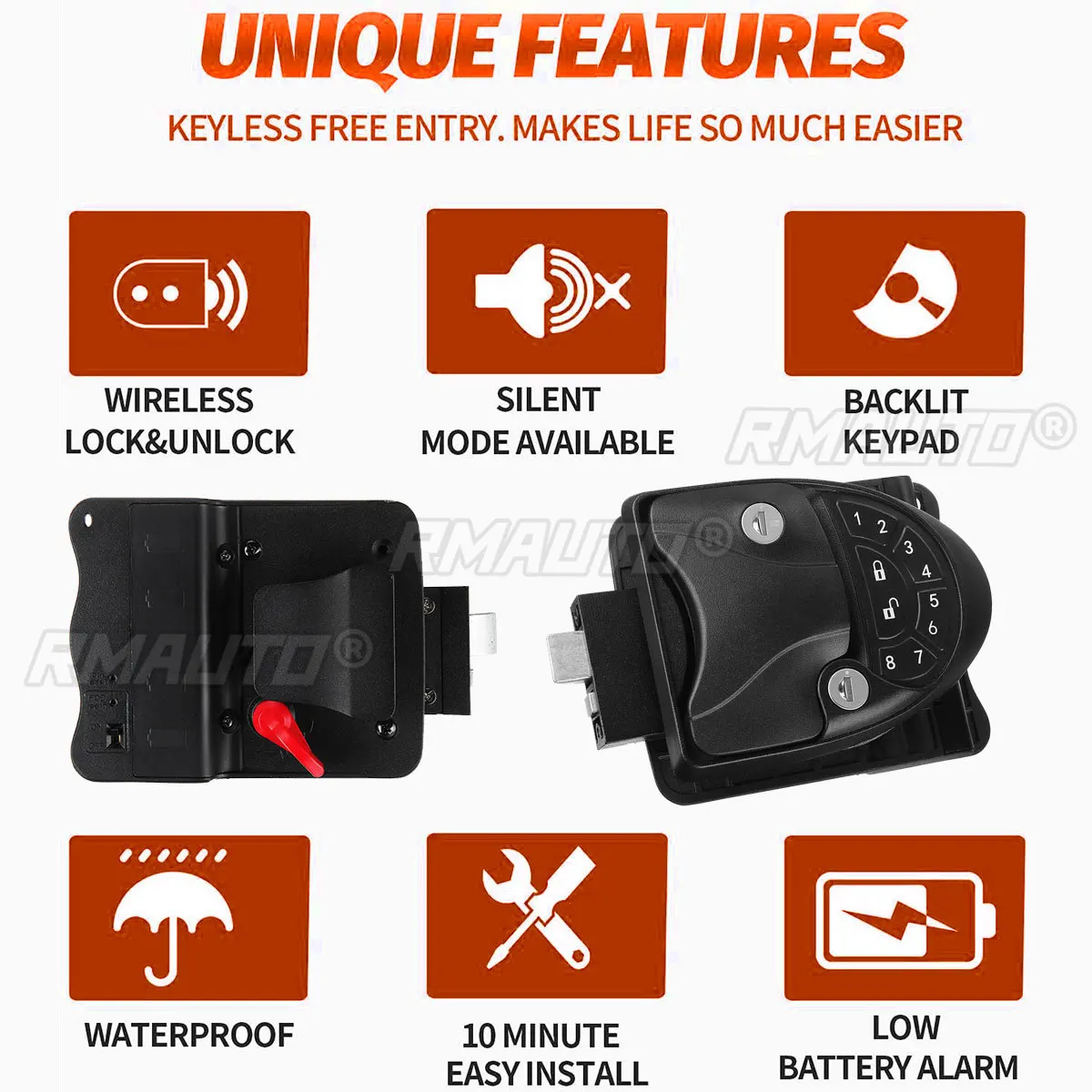 RV Keyless Entry Door Lock Camper Trailer Electric Keyless Entry Door Locks With 2 Key Fobs Deadbolt And Silent Mode