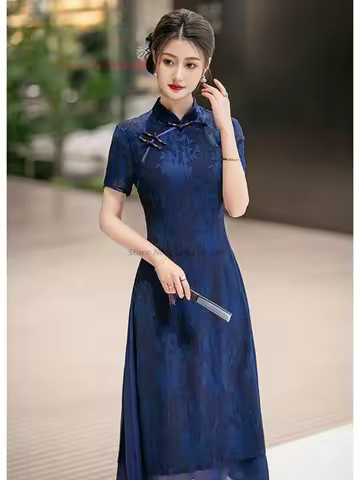 2026 vietnam traditional ao dai chiffon dress national flower qipao retro improved cheongsam party banquet evening aodai dress