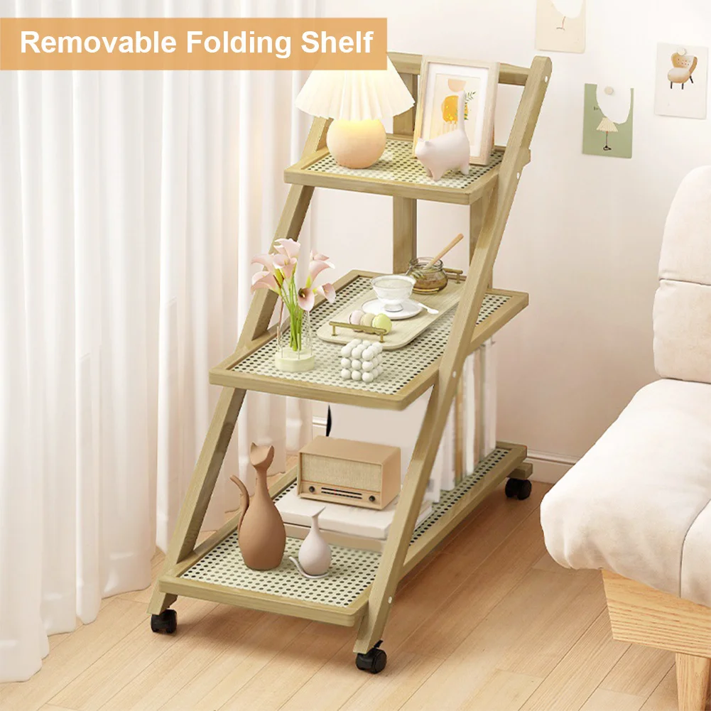 

Sofa End Table with Rolling Casters Mobile Side Table with 3-Tier Storage Shelves Side Table with Wheels for Living Room Bedroom