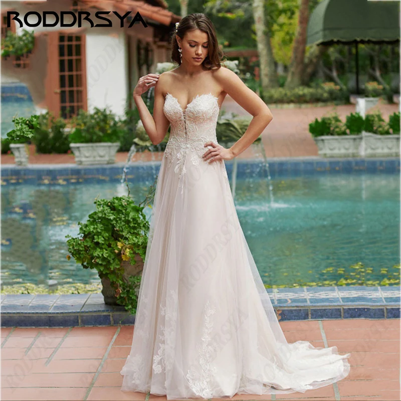 

RODDRSYA Princess Strapless Wedding Dress for Woman Romantic Tulle Bridal Gowns Sexy Backless Sleeveless Vestidos Novias Boda