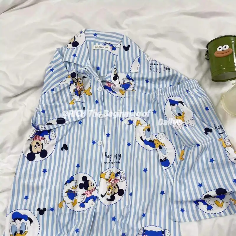 

Y2K Nightwear for Woman Kawaii Cartoon Summer Sleepwear Shorts Short Sleeve Pajamas Student Home Suit New Style