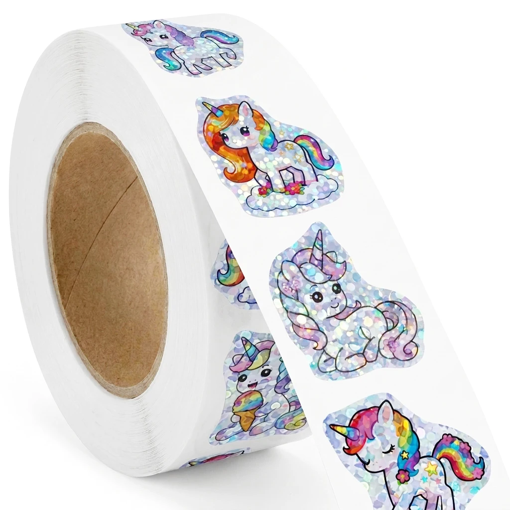 50-500 Stück Laser-Einhorn-Tieraufkleber 1 Zoll Geschenkdekoration Etiketten Ermutigungs-Schreibwarenaufkleber – Detail 4