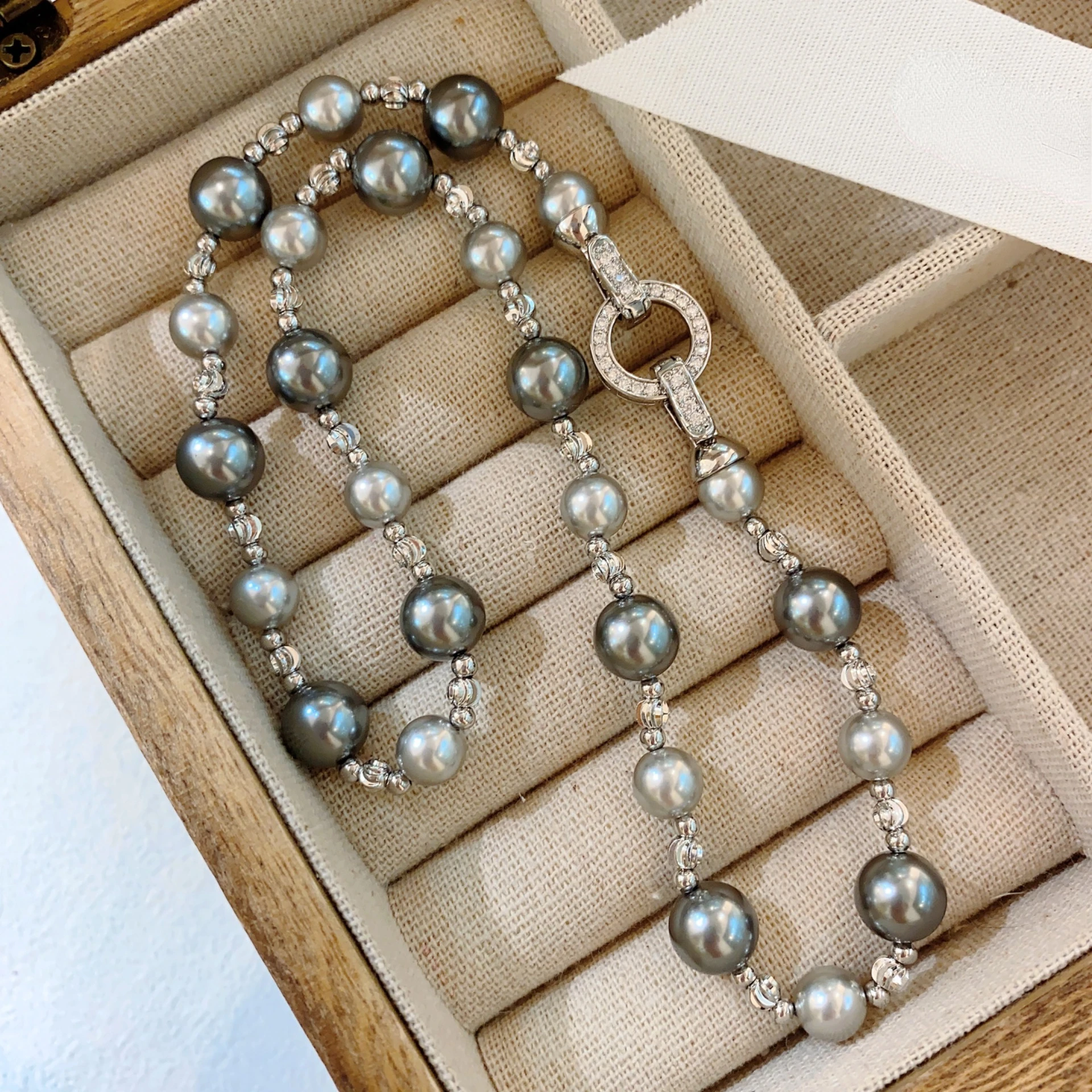 

France Vintage Style Grey-Pearl Beads Clavicle Chain Necklace for Women Fashion Elegant Geometric Layered Necklace Jewelry Gift