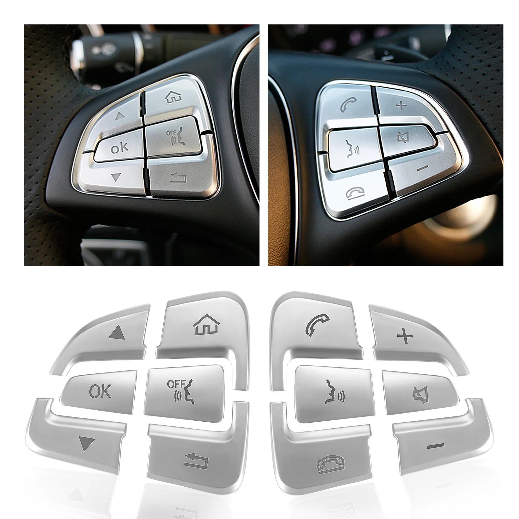 12Pcs Steering Wheel Button Covers Trim Stickers for GLC X253 2015 2016 & C Class W205 2014 2015 Silver ABS