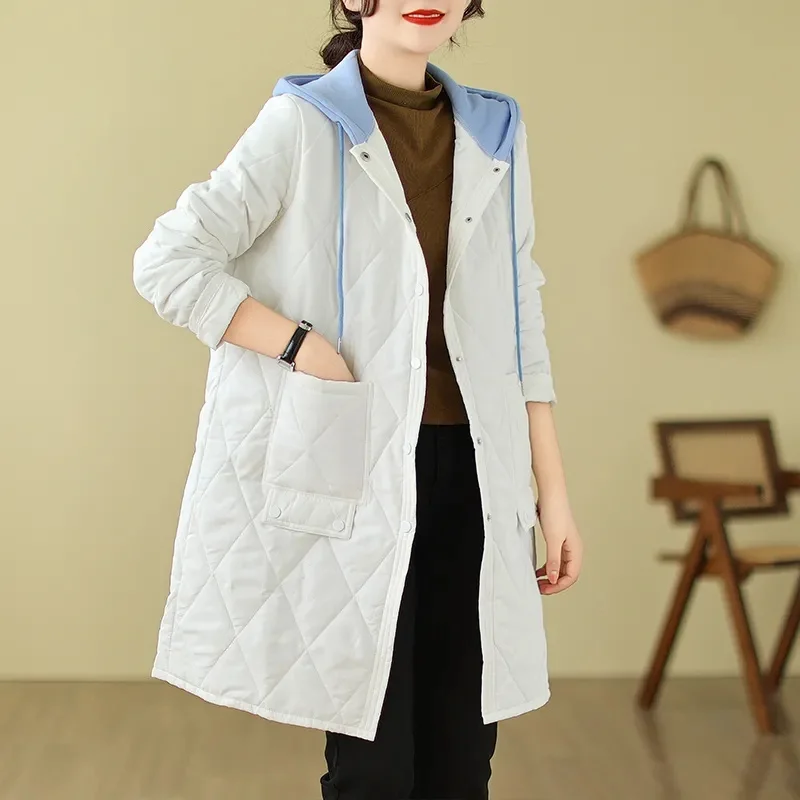 

2024 NEW Cotton Coat For Women Autumn Winter Thicke Warm Hooded Cotton Jacket Parker Casual Mid-length Down Cotton Overcoar