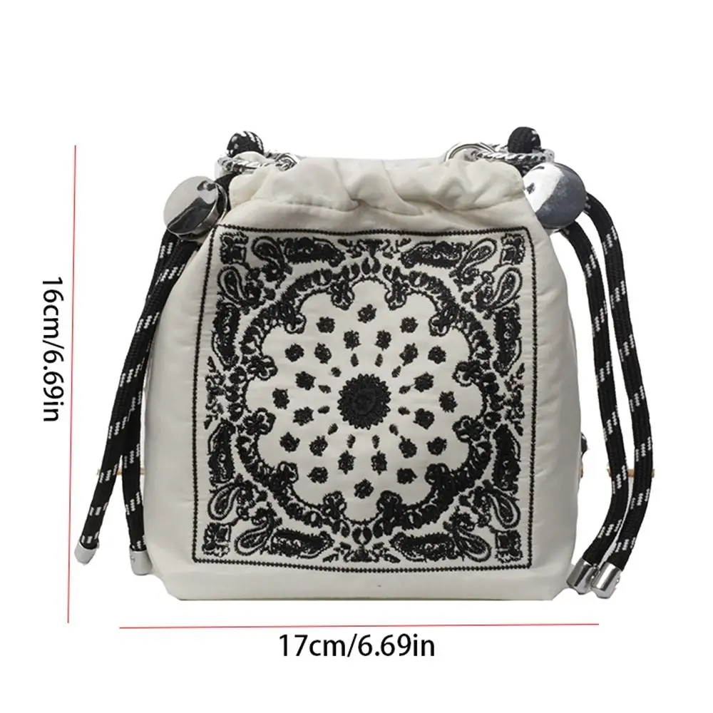 Saco De Cordão De Bordado De Flor De Caju Saco De Balde Estilo Coreano Carteira De Ombro De Nylon Saco De Telefone Móvel Crossbody, Ao Ar Livre