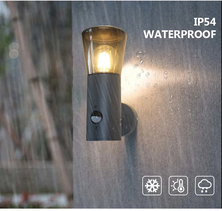 Modern IP44 Waterproof Wall Lamps Outdoor Garden Porch E27 Lamp Holder With PIR Sensor Smart Wall Lamp