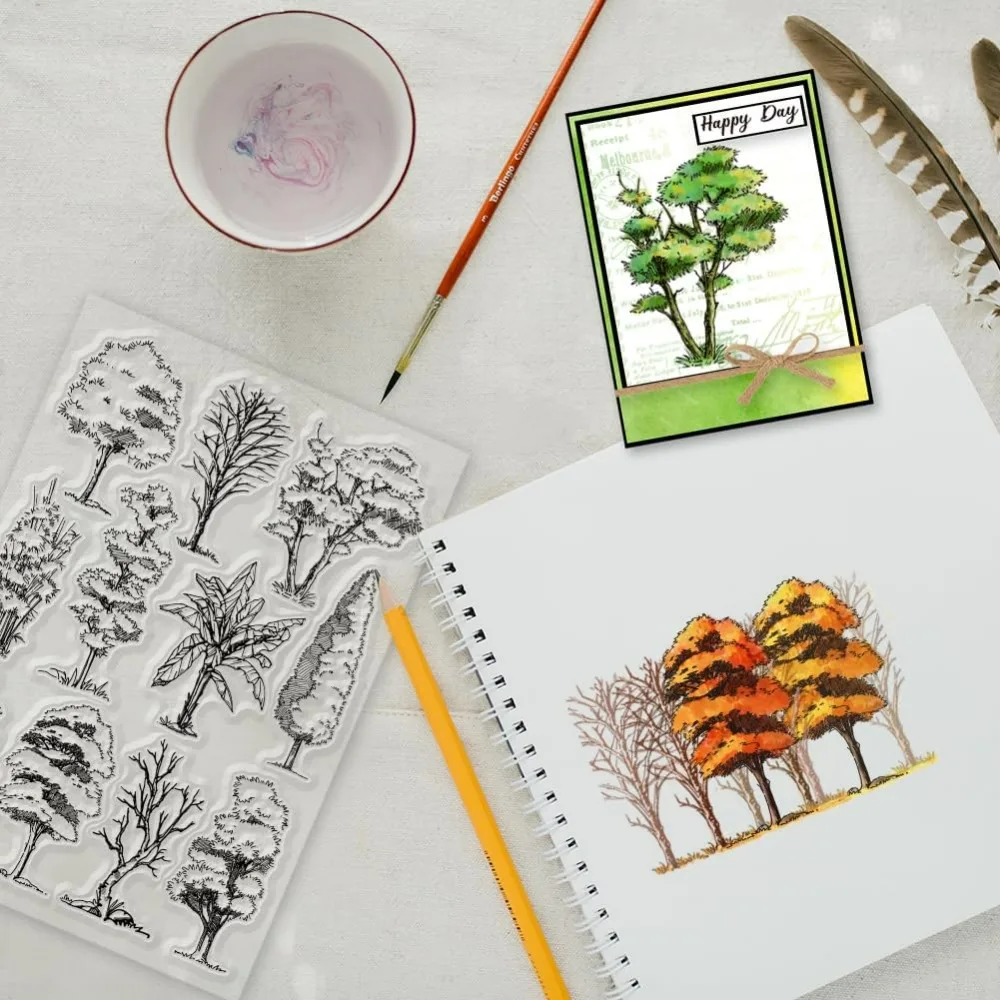 1PC Nature Woods Trees Clear Stamps for Card Making Plant Silicone Transparent Seal Stamps 21x14.8cm Forests Clear Silicone