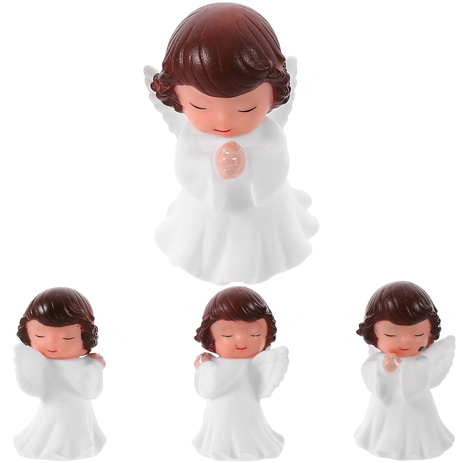 4 Pcs Praying Angel Desk Decor for Teen Girls Baby Dolls Accessories Figure Ornaments Vinyl Figurine Cake Decorations Child