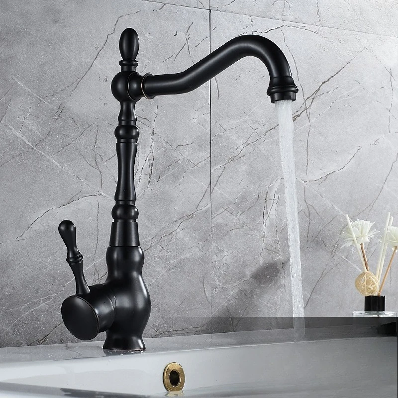 Brass-Black Kitchen Sink Faucet, Hot/Cold Water Mixing Faucet with Ceramic Cartridge for Kitchen Sink