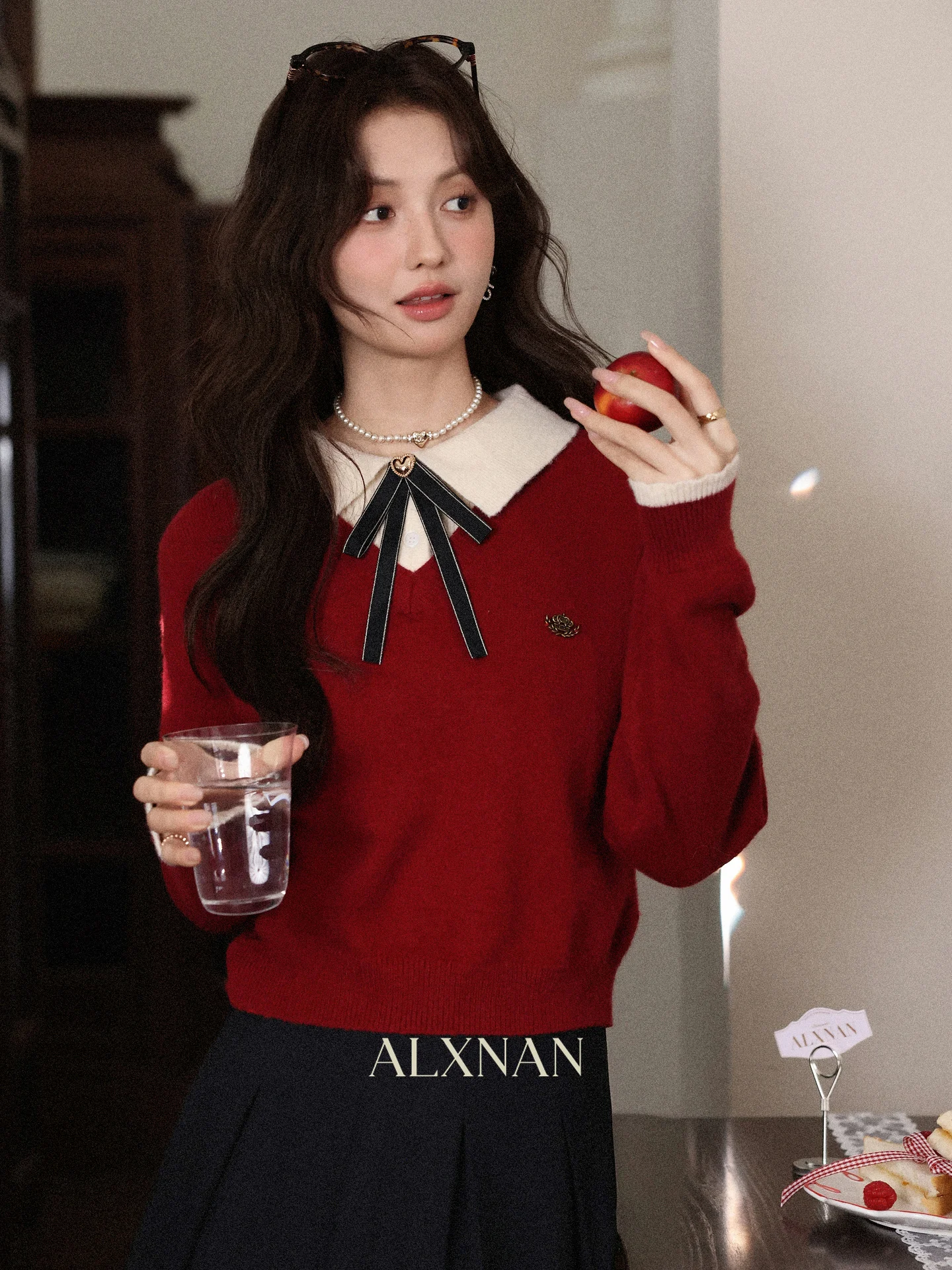 

Женский осенне-зимний свитер South Deer с вишнёвым принтом, свободный крой, длинный рукав, винтажный, цвета бордо