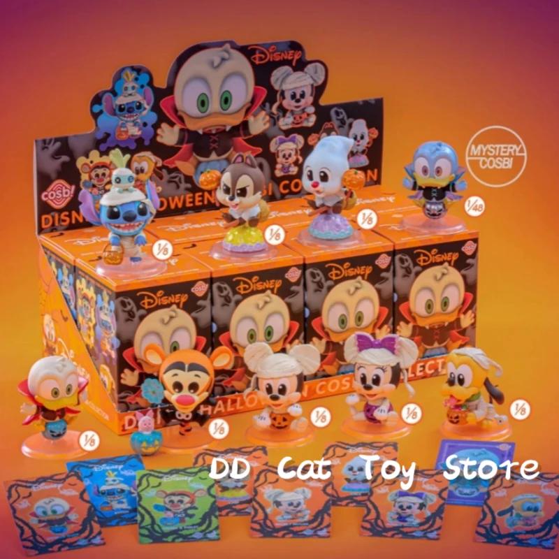 

New Original Hottoys Disney Halloween Cosbi Blind Box Kawaii Stitch Mickey Chip Dale Action Figure Surprise Box Hallowmas Gift