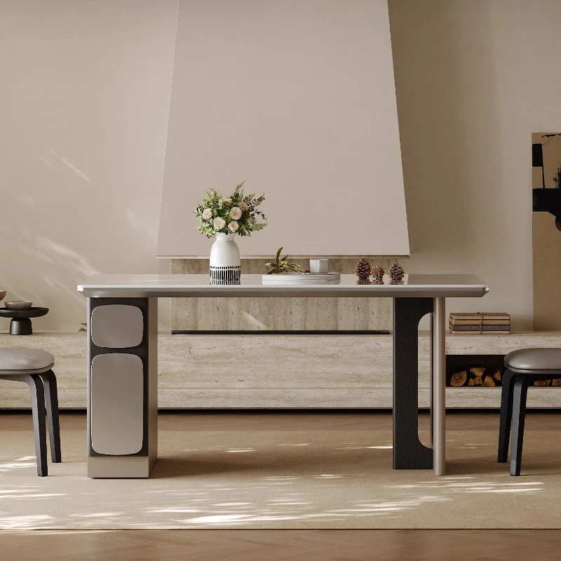 

Italian minimalist rock slab dining table and chair combination